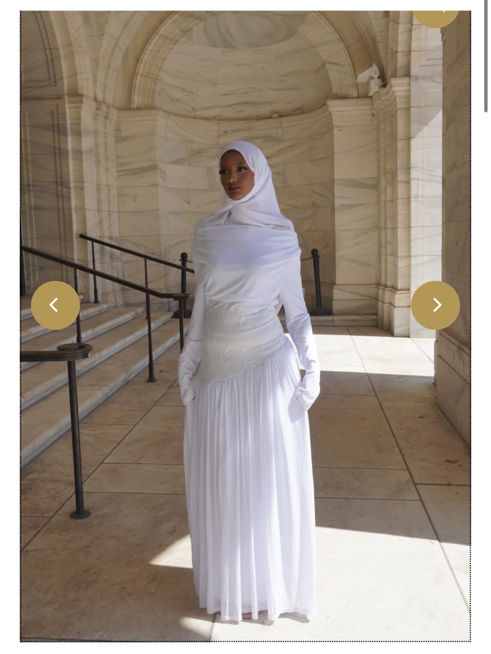 Rihla Elegant White Modest Maxi Dress with ruffles, It’s sold out on the website